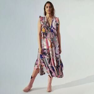 Anthropologie Ruffled Patchwork Midi Dress Sz 12